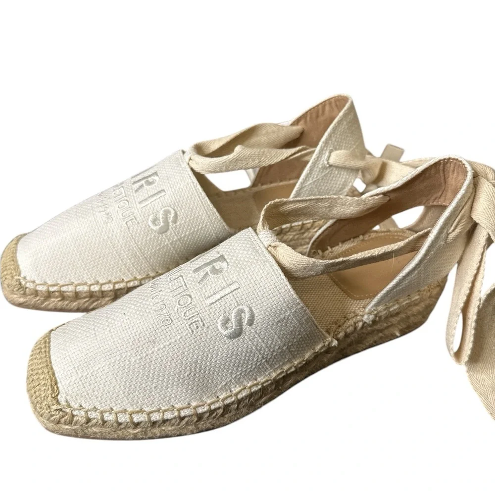 NEW H&M White Canvas Espadrilles w\embroidered Paris Athletique depuis 1970 - Picture 7 of 10